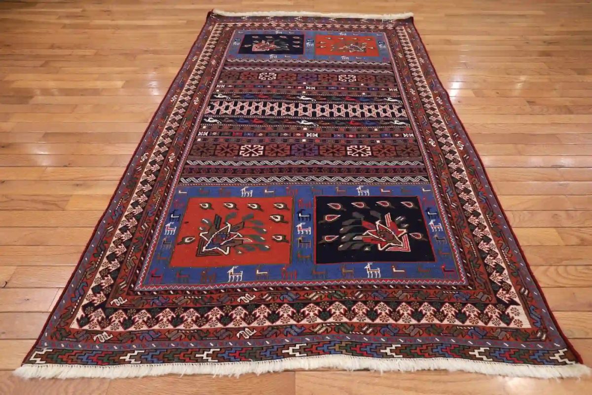 4′ x 6′ Multi Fine Hand-Knotted Persian Soumak Rug – Traditional Wool