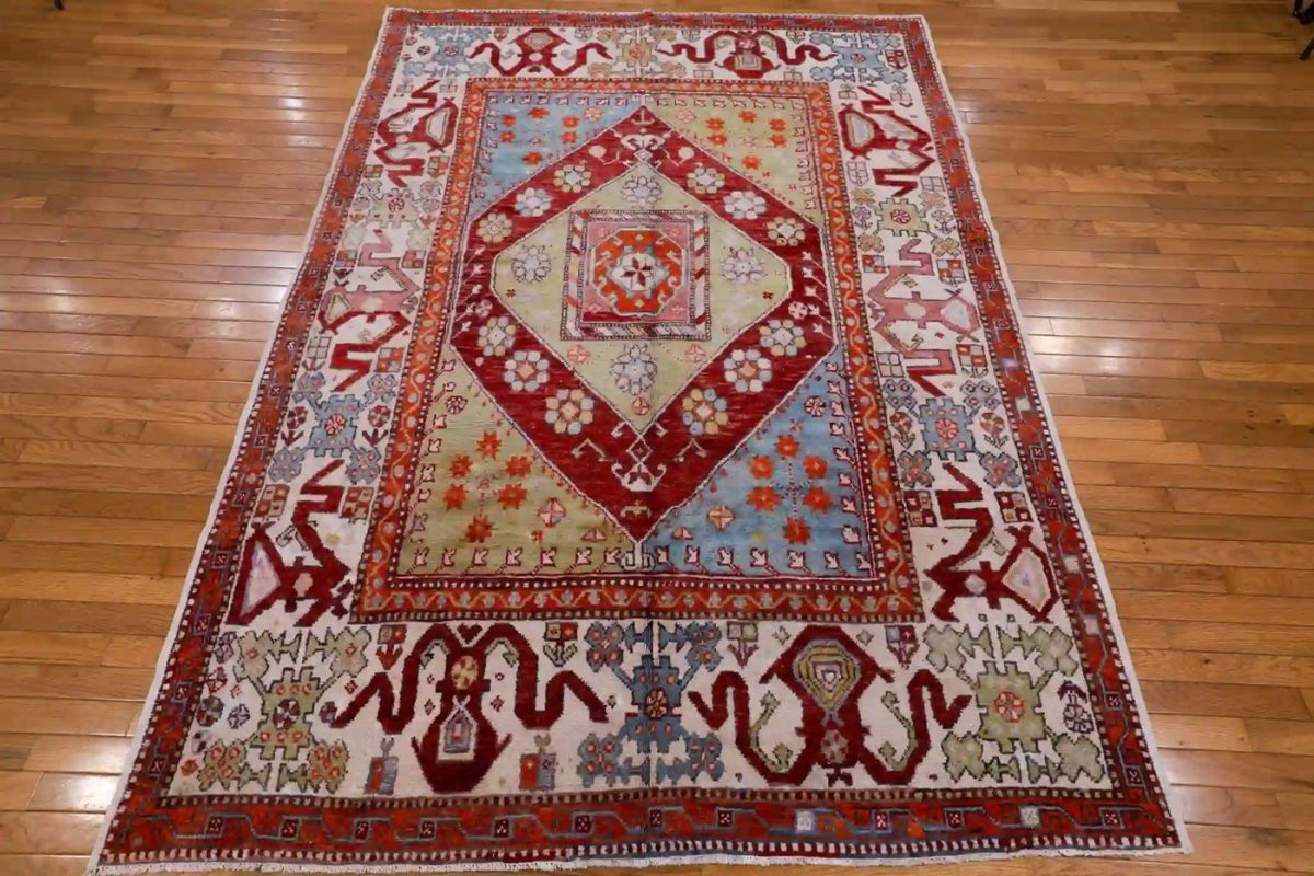 6′ x 8′ Red Fine Hand-Knotted Turkish Oushak Rug – Traditional Wool - 1 6′ x 8′ Red Fine Hand-Knotted Turkish Oushak Rug – Traditional Wool
