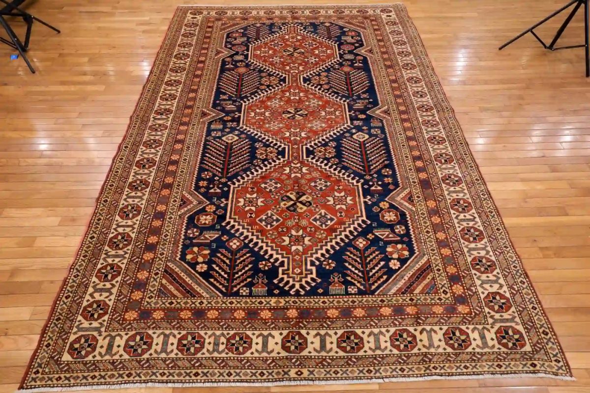 7′ x 10′ Navy Fine Hand-Knotted Pakistan Shirvan Rug – Traditional Wool
