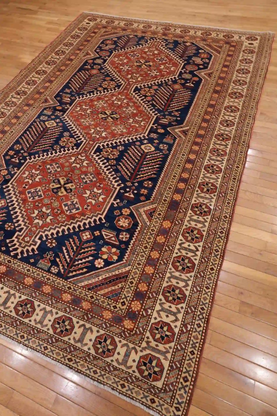 7′ x 10′ Navy Fine Hand-Knotted Pakistan Shirvan Rug – Traditional Wool