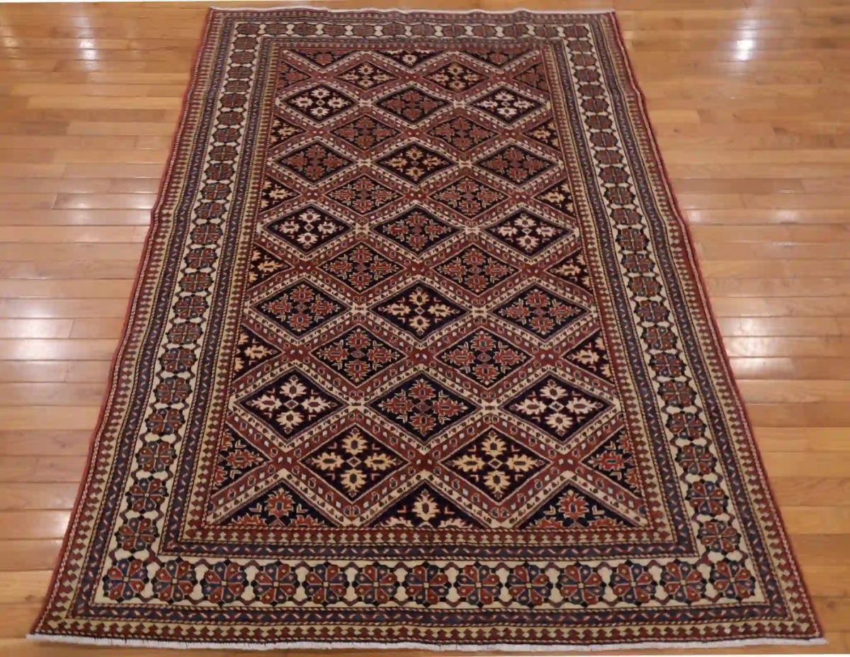 5′ x 6′ Navy Fine Hand-Knotted Pakistan Shirvan Rug – Traditional Wool