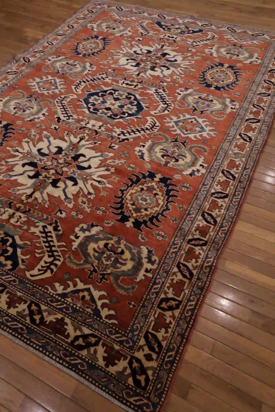 7′ x 9′ Rust Red Hand-Knotted Vintage Pakistan Shirvan Design Rug – Traditional Wool