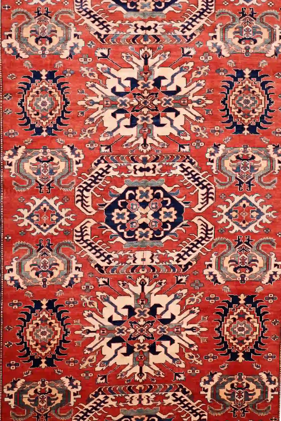 7′ x 9′ Rust Red Hand-Knotted Vintage Pakistan Shirvan Design Rug – Traditional Wool