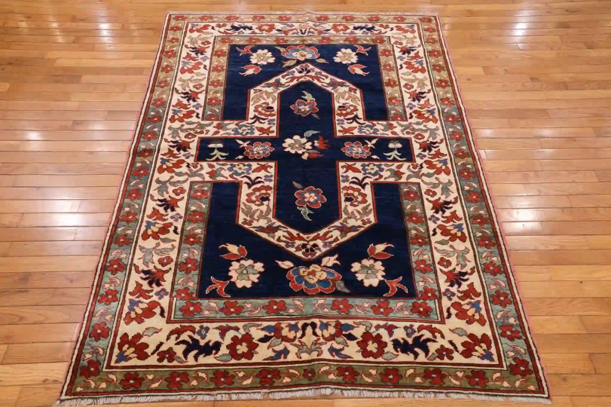 5′ x 6′ Navy Fine Hand-Knotted Pakistan Shirvan Rug – Traditional Wool