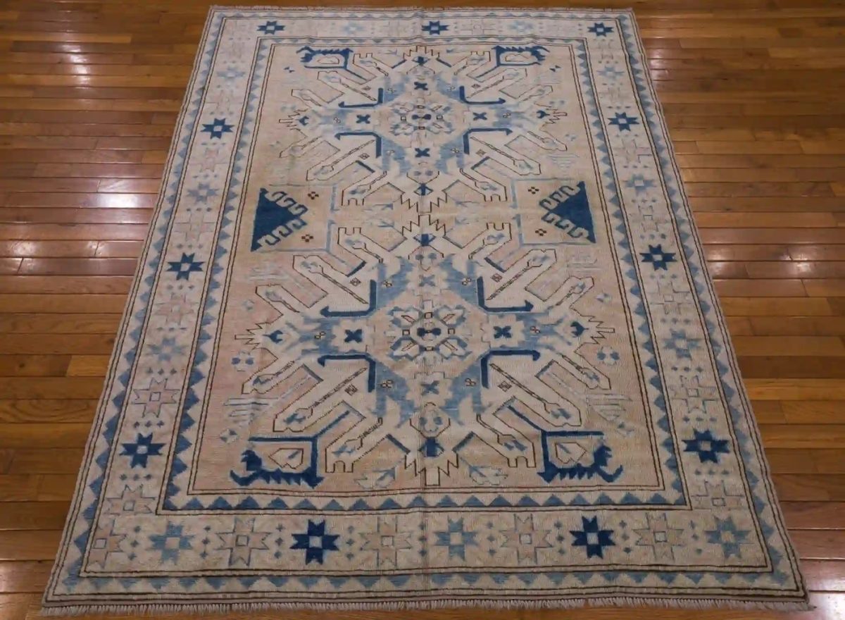 5′ x 6′ Ivory Fine Hand-Knotted Pakistan Shirvan Rug – Traditional Wool