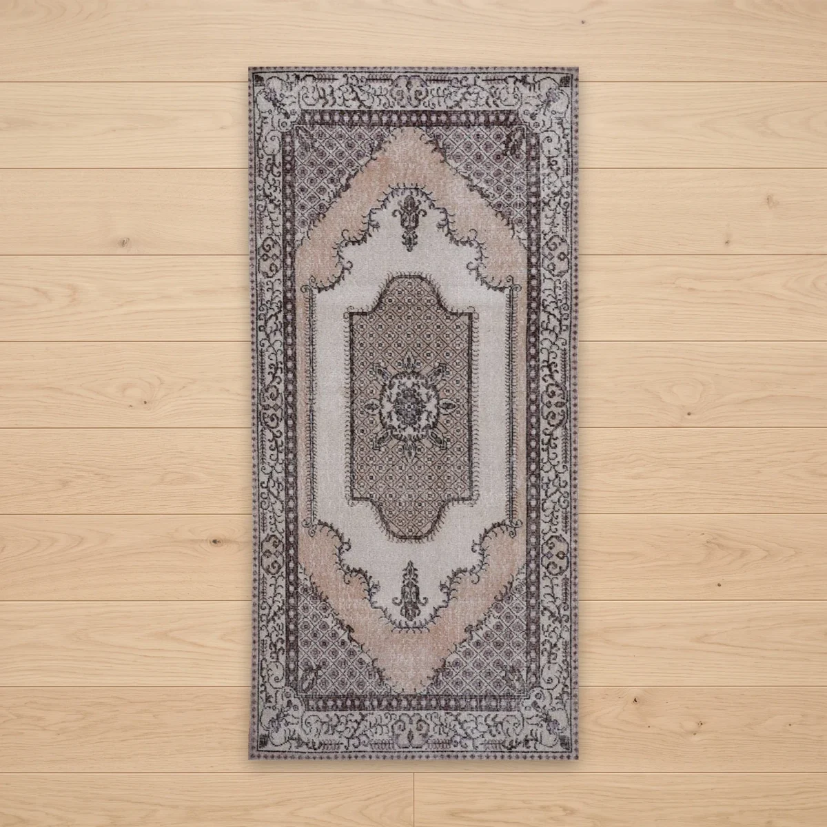 Medallion Runner Rug in Peach, Cream, and Charcoal
