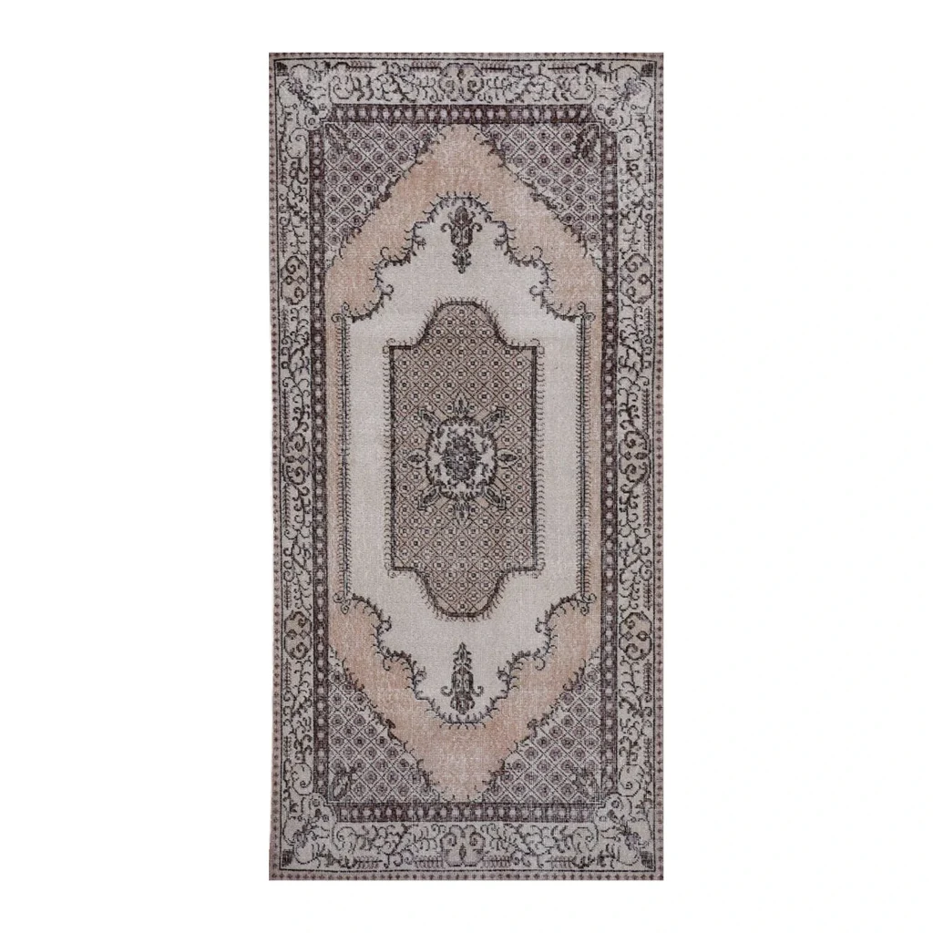 Medallion Runner Rug in Peach, Cream, and Charcoal