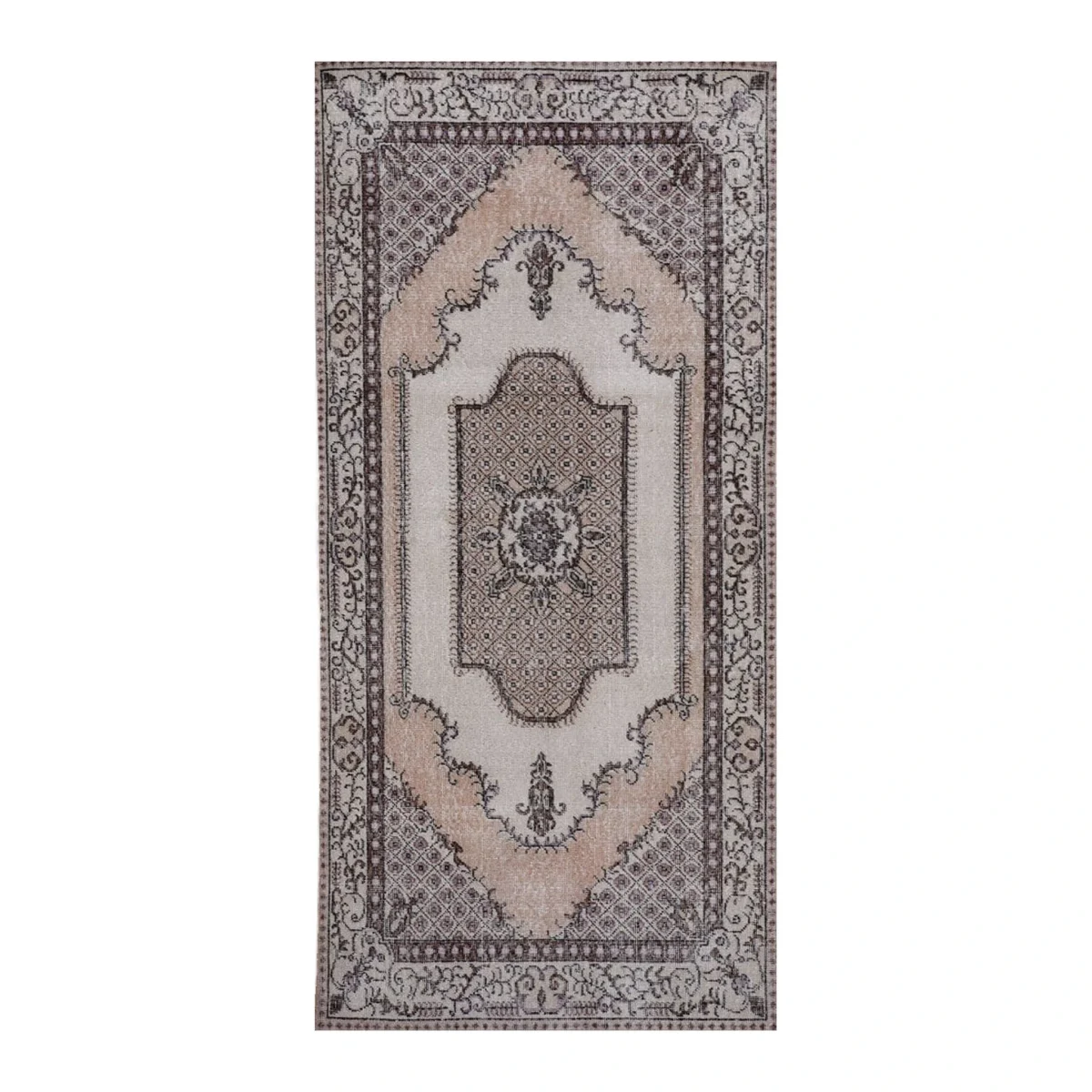 Medallion Runner Rug in Peach, Cream, and Charcoal