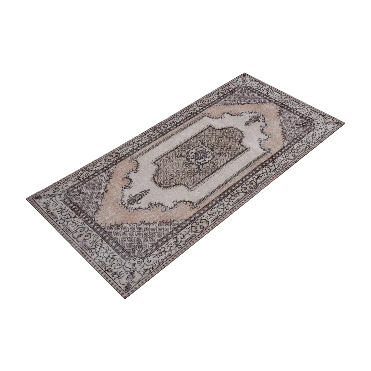 Medallion Runner Rug in Peach, Cream, and Charcoal