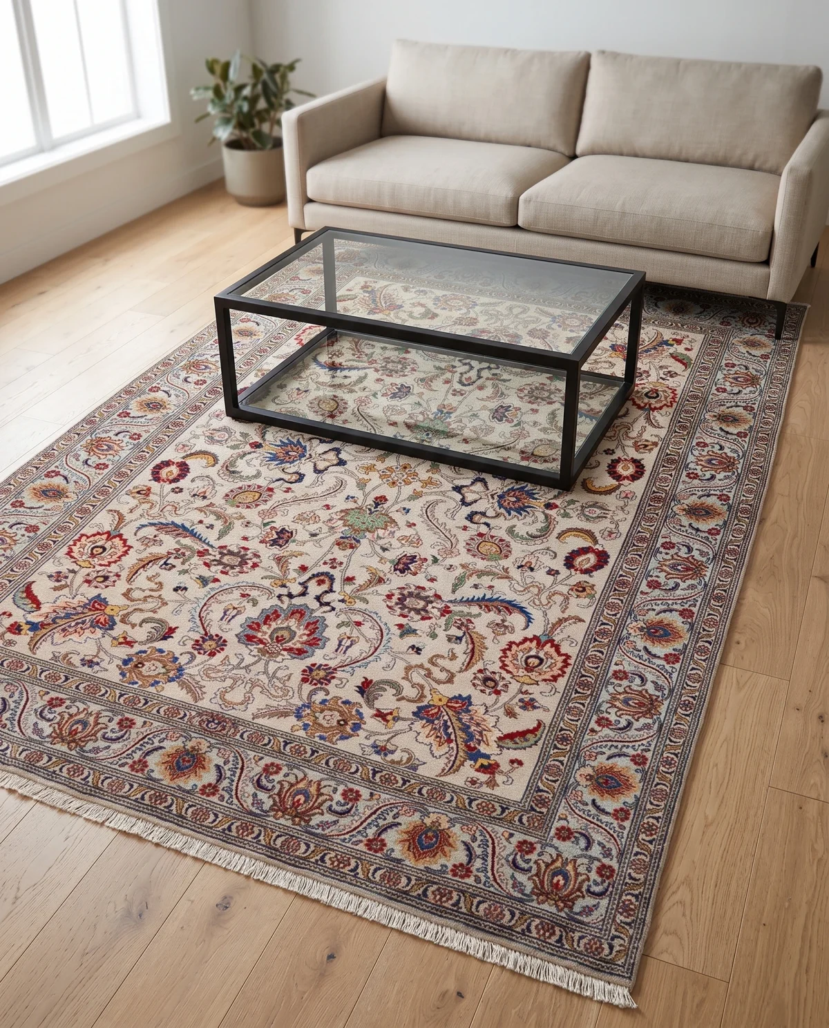 d5033153-d058-416d-a1a1-c6cbf10cbea7.webp 10x13 Light Cream & Ice Blue Hand-Knotted Vintage Wool Rug