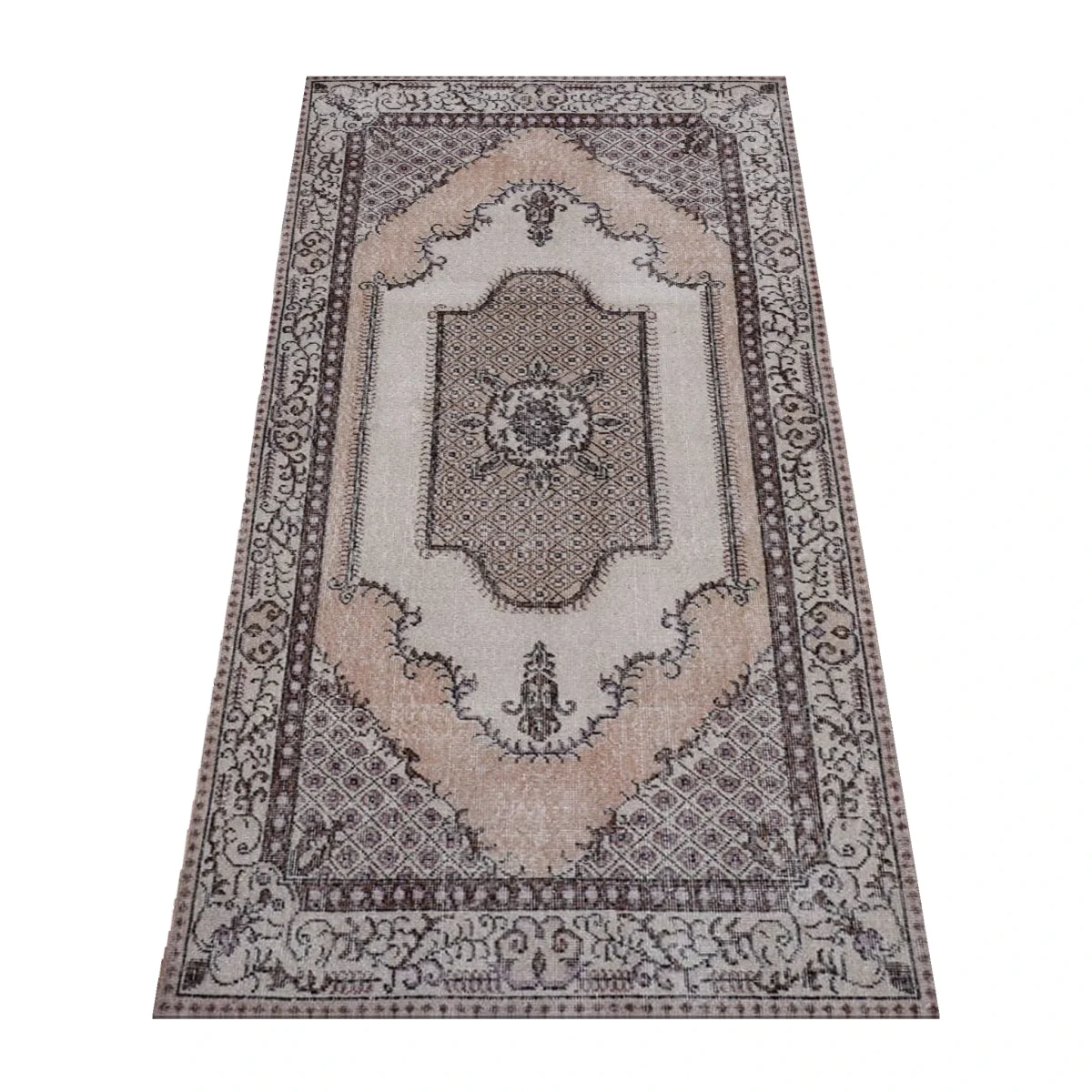 Medallion Runner Rug in Peach, Cream, and Charcoal