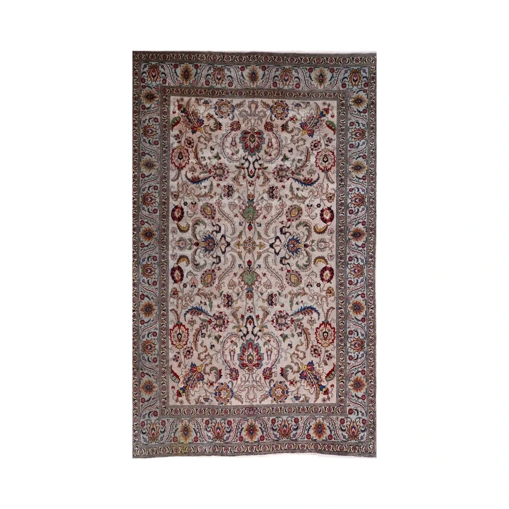 10x13 Light Cream & Ice Blue Hand-Knotted Vintage Wool Rug