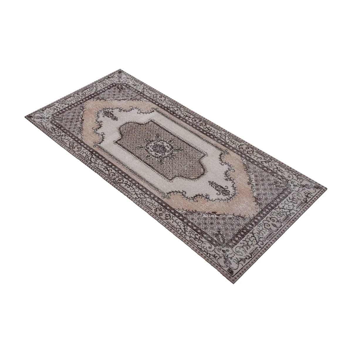 Medallion Runner Rug in Peach, Cream, and Charcoal
