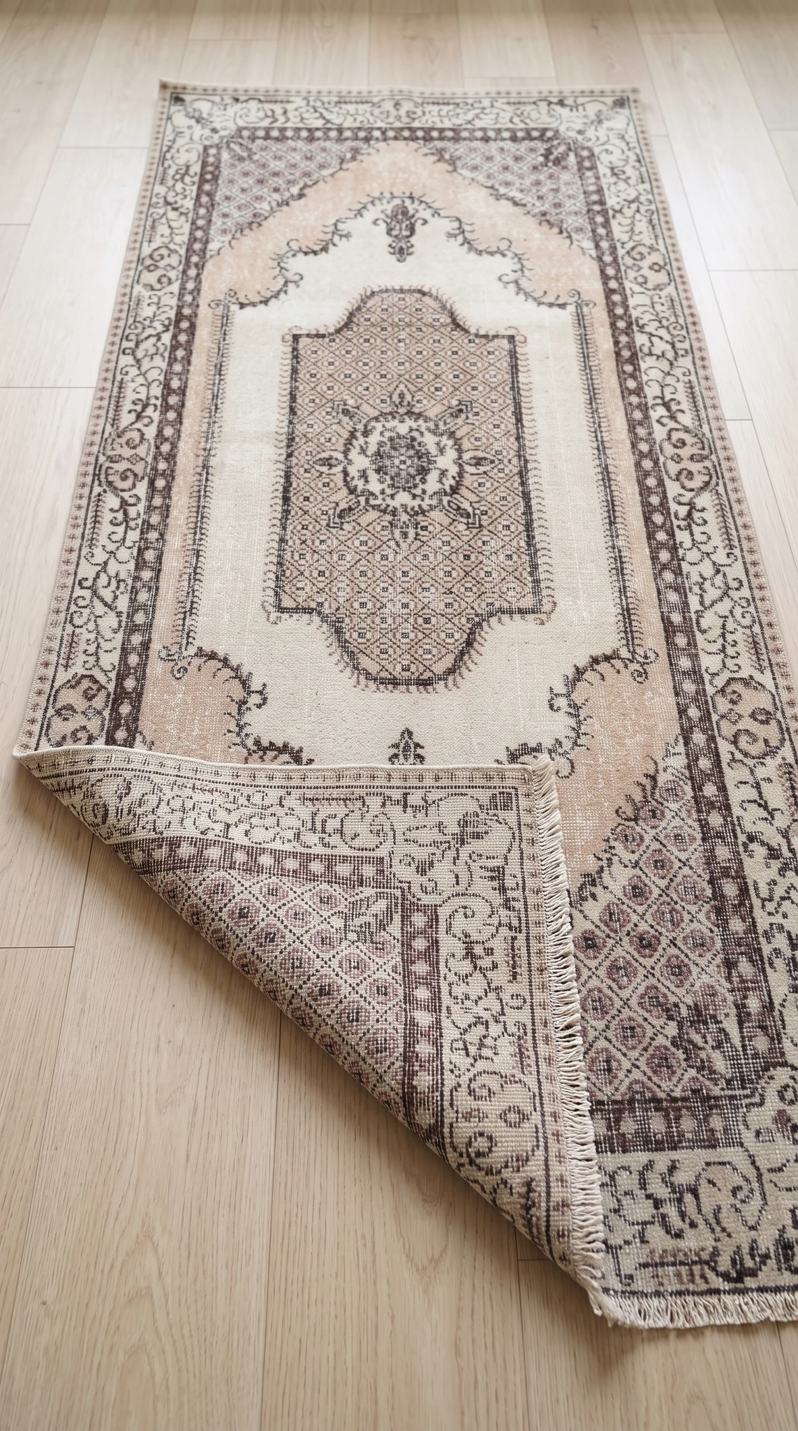 Medallion Runner Rug in Peach, Cream, and Charcoal