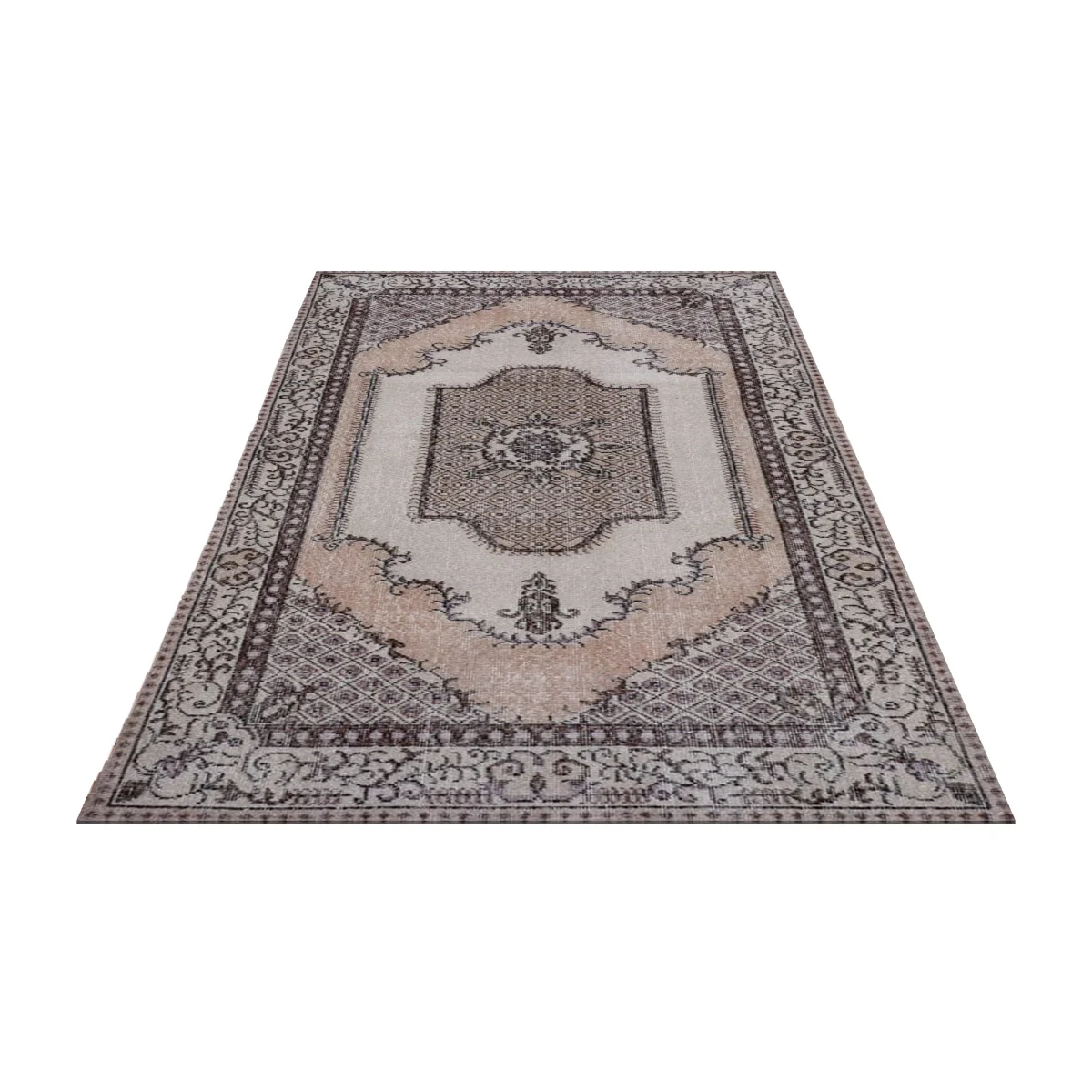 Medallion Runner Rug in Peach, Cream, and Charcoal